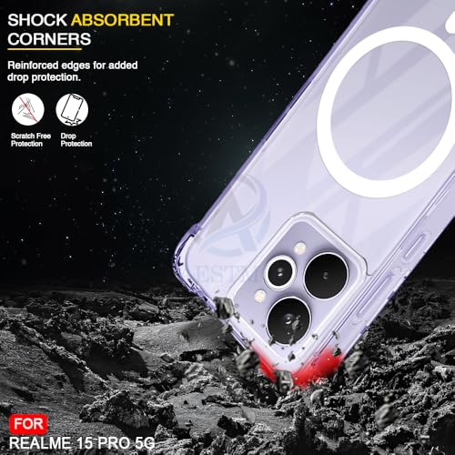 Image of AESTMO Clear Back Cover for Realme 15 Pro 5G | 360 Protection | Transparent Back Cover for Realme 15 Pro 5G (PC + TPU, Compatible with MagSafe Accessories, Transparent Bumper)