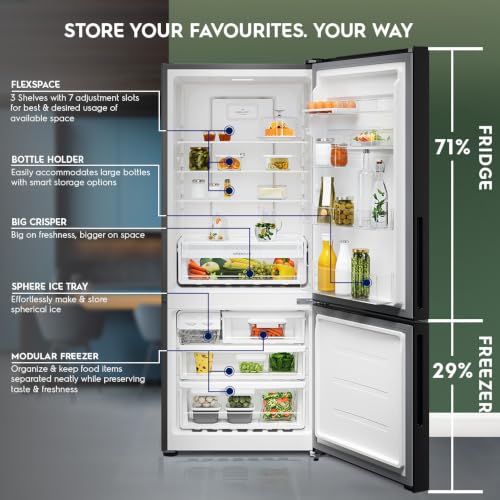 Image of Electrolux 425L 1 Star Double Door Refrigerator with AI CoolAssist, Bottom Mount Freezer, GreenZone Technology, Cooling 360, Inverter, Frost Free, UltimateTaste 700, EBE4302C-B, Charcoal Black
