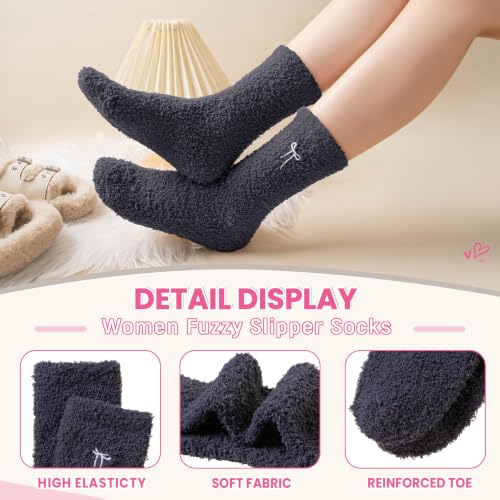 Image of Eocom Fuzzy Socks for Womens Warm Fluffy Winter Cozy Thick Plush Slipper Sleep Comfy Crew Christmas Socks 5 Pairs