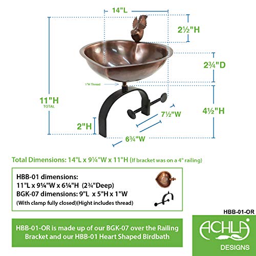 Achla Designs Hbb-01-Or Heart Shaped Birdbath With Railing Bracket, Copper, Black #TOP1