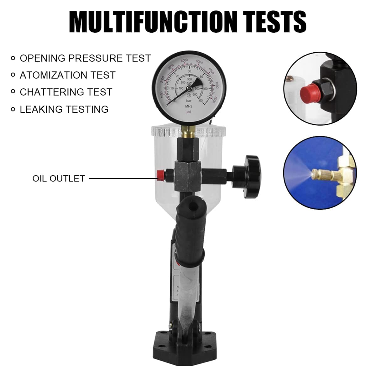 Comprobador de inyectores de combustible diésel 60 MPA 8000 PSI Vehículos tractores Comprobador de boquillas de inyectores diésel Prueba de presión de riel común Medidor de combustible Herramientas