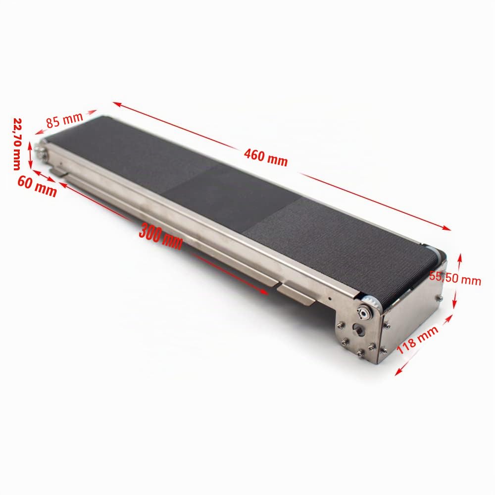 DC 24 V Edelstahl-Förderband, Mini-Frachtspur, automatischer Förderband, 460 mm x 85 mm, Traglast 3,5–5 kg 35U/min (Nur Maschine)