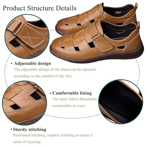 Leather Sandals for Men, Adjustable Dress Hiking Water Beach Shoes Comfortable Outdoor Sport Sandals for Walking Travel Trekking Camping2