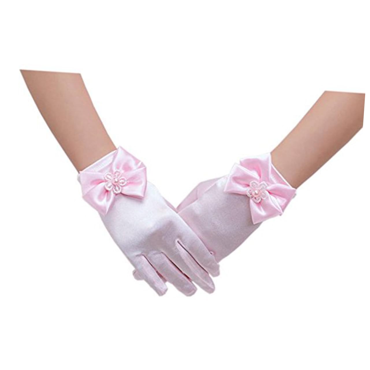 COSMEVIVI Girls Flower Girl Lace Gloves Short Wrist Dress Gloves for Wedding Church