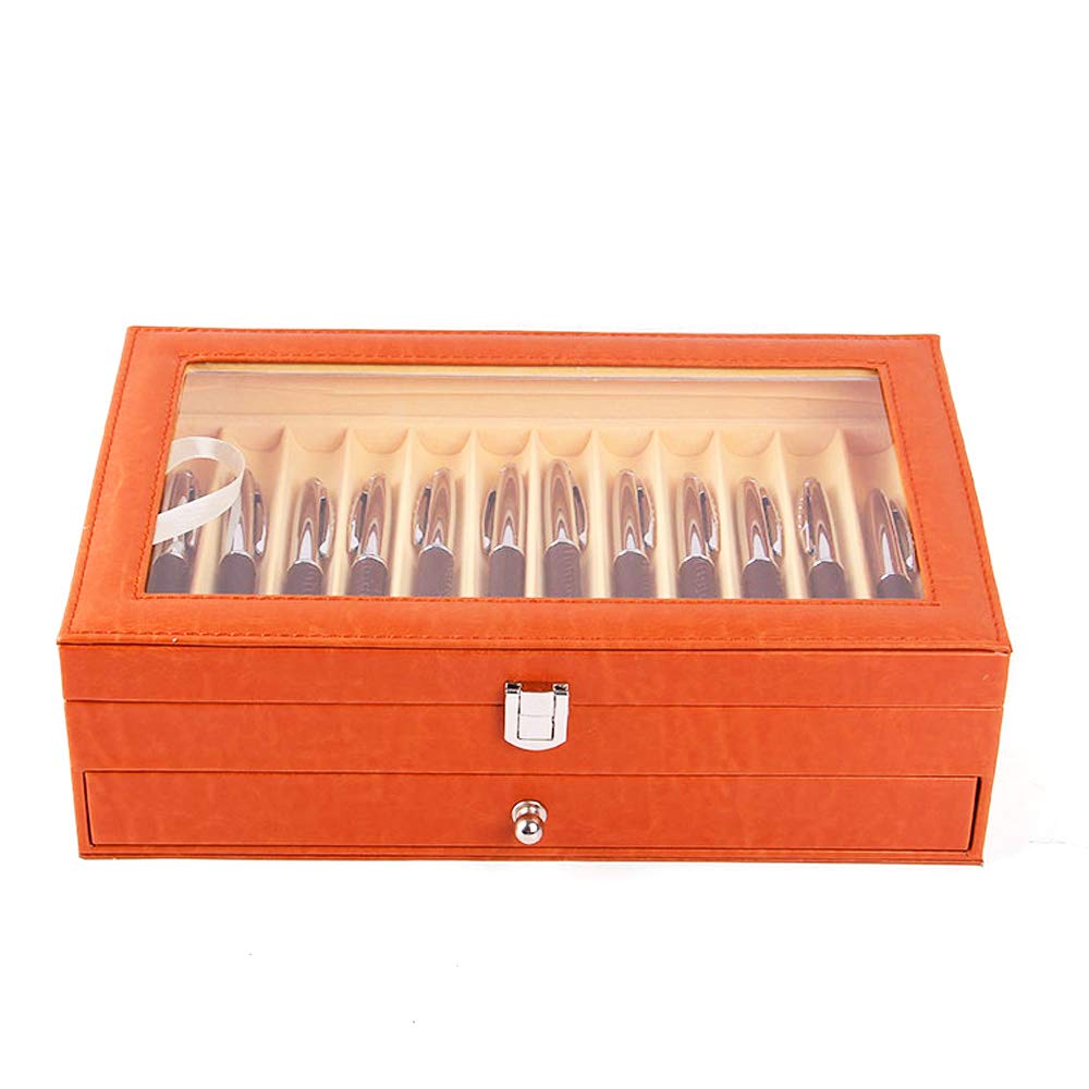 Pen Display Box 24 Piece Black Leather Flannel Pen Organizer Box,Glass