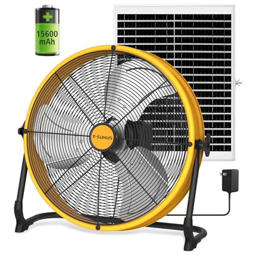 T-SUNUS 16' Solar Powered Fan with 25W Panel & 15600mAh Battery Operated Camping Floor Fan 2500 CFM...