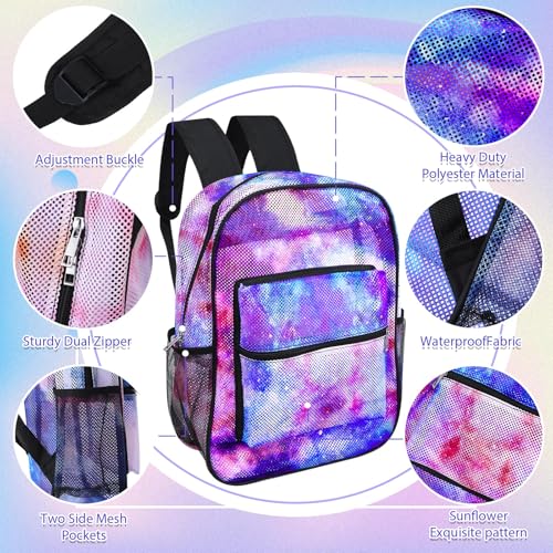 Image of Silkfly 3 Pcs Mesh Backpack Set, Heavy Duty Semi-transparent Bookbag with Lunch Bag Pencil Case for Travel, Beach, Sports