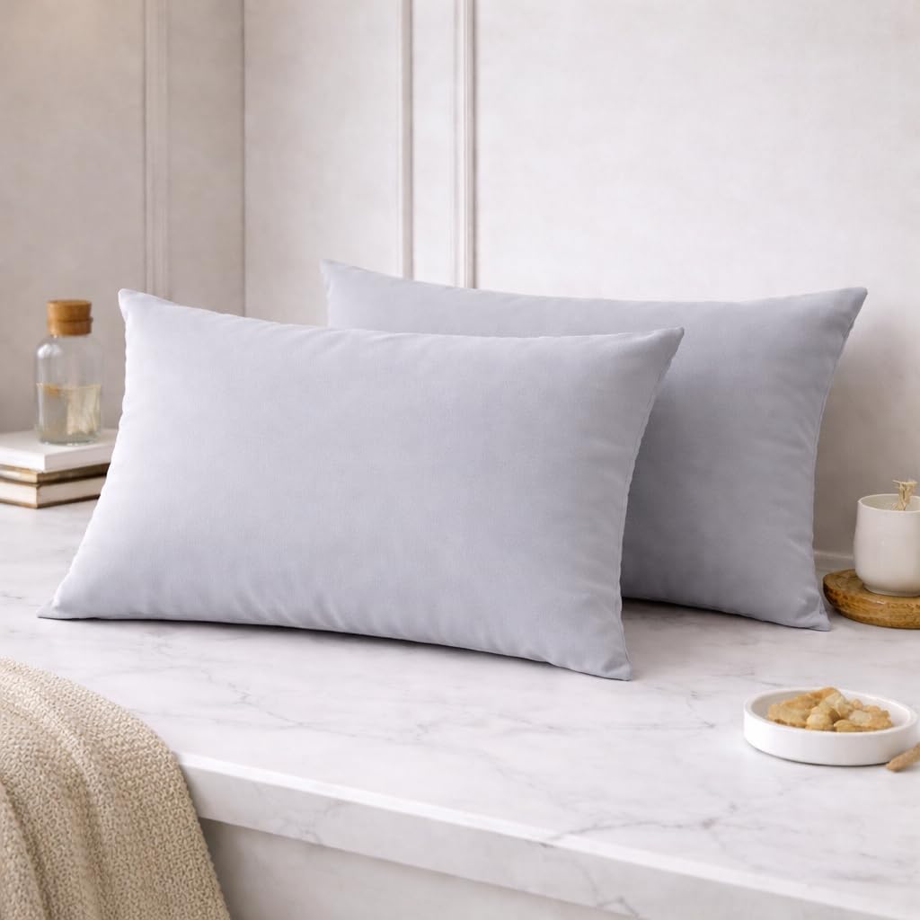 THE HOME STYLE Solid Cotton Feel Pillow Covers (18 x 28 inches, Set of 2 Pcs) | 300 TC | Super Soft & Smooth (Pearl Grey)-image-48