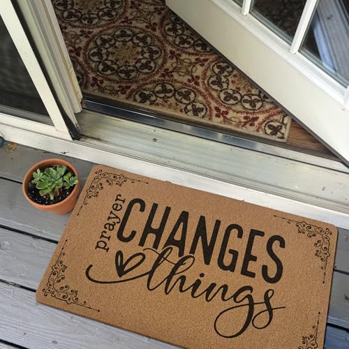 Image of Christian Door Mat Doormat, Bible Verse Welcome Front Door Mat Indoor Outdoor Entrance, Prayer Changes Things Faith Based Artificial Coir Doormats Rugs for Porch Entryway Home Decor 30x17in