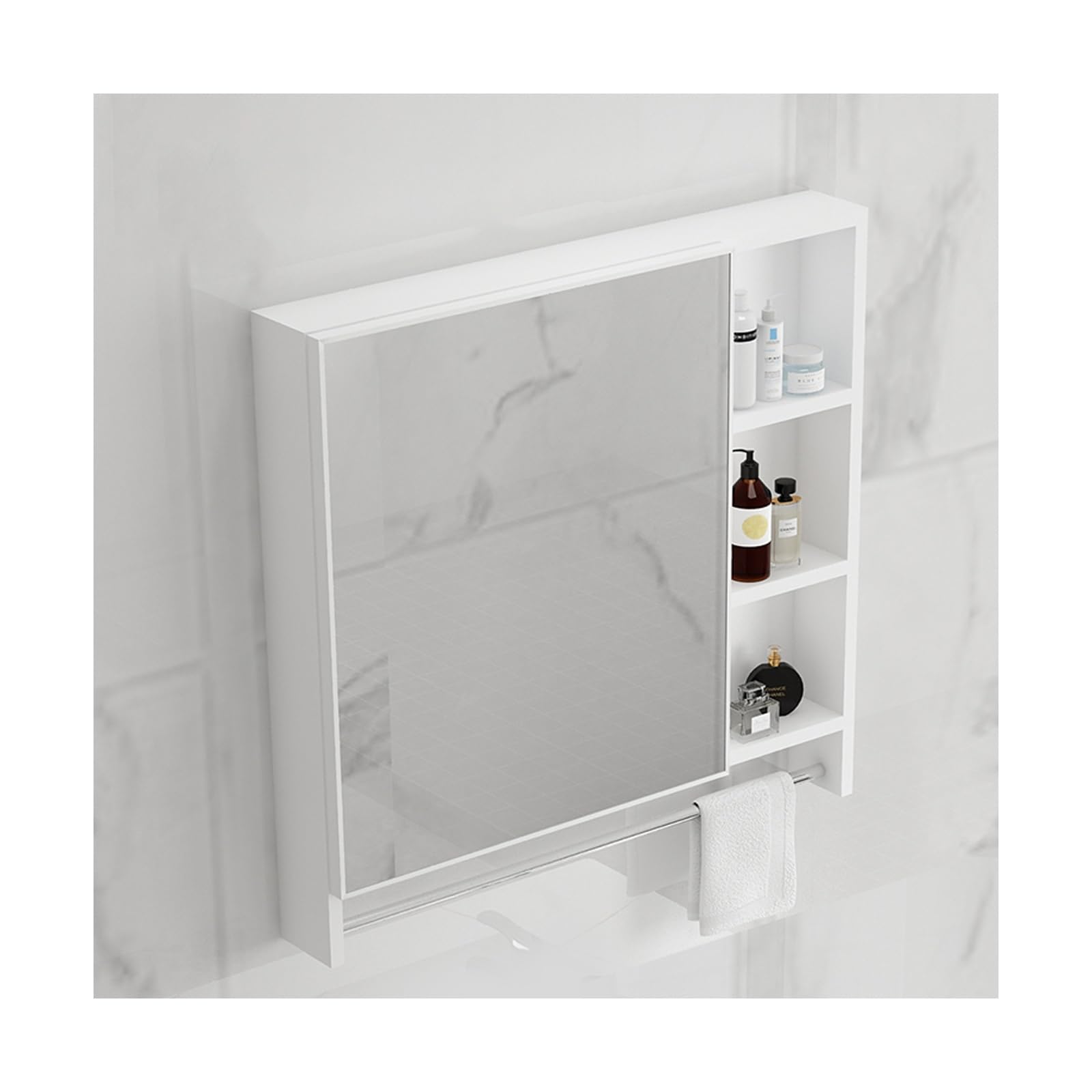 BKSXSOP Wall-Mounted Bathroom Mirror Cabinet, Double-Layer Storage nizer, White with Rod, Ideal for Toiletries and Medications, Stylish Functional Design.