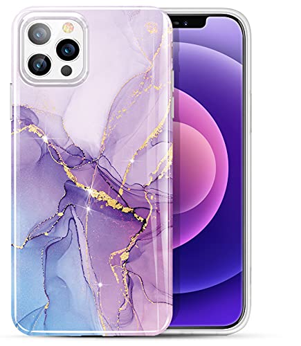 LUOLNH iPhone 12 Pro Max Case,iPhone 12 Pro Max Case for Girls Women,Gold Glitter Sparkle Marble Design Shockproof Soft Silicone Rubber TPU Bumper Cover Skin Phone Case (Purple/Blue)