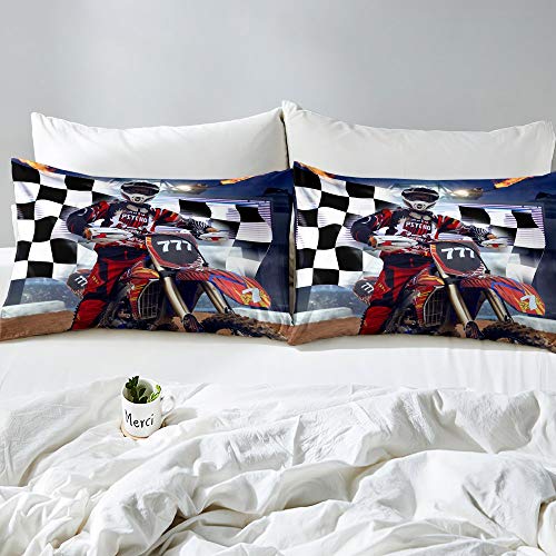 Homewish Dirt Bike Duvet Cover Motocross Rider Comforter Cover Set Motorcycle Extreme Sport Game Bedding Set Single Size Motorbike Racer Bedspread Cover For Kids Boys Teens Young Man - Image 3