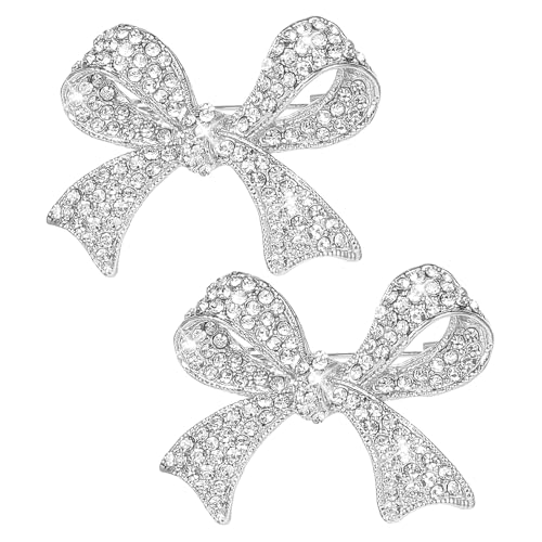 Image of Rhinestone Brooches For Women Bling Bow Brooch Pin Vintage Sparkly Bow Pins For Lapel Vintage Crystal Large Bowknot Brooches Dress Pin (Silver)