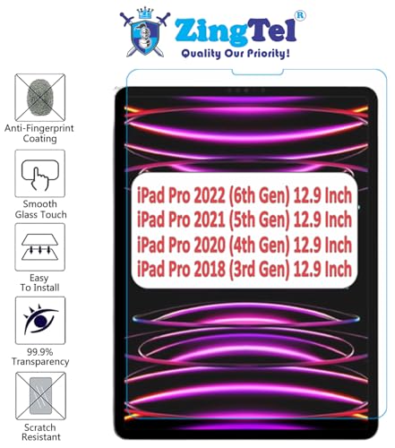 Image of Screen Guard Designed For iPad Pro 12.9 Inch (2022 /2021 /2020 /2018) / iPad Pro 12.9 (6th /5th /4th /3rd Gen) Nano Fiber Tempered Glass Screen Protector Flexible, HammerProof & Shatterproof