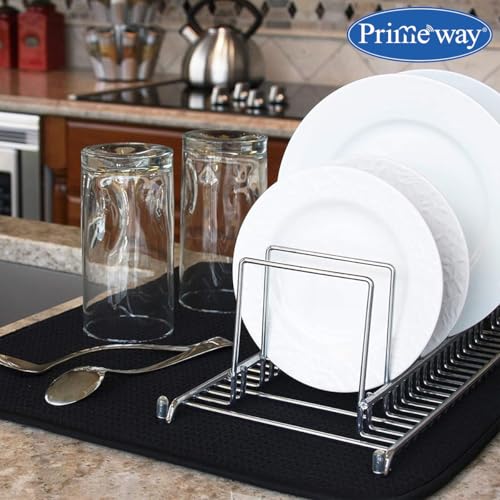 Image of Primeway Polyester Microfibre Pack of 2 Large Dish Drying Mat for Kitchen | 5X Water Absorbent | Utensils Sink Platform Mat | 7mm Thickness | 40x45cm | 240 GSM | 115 Grams Each