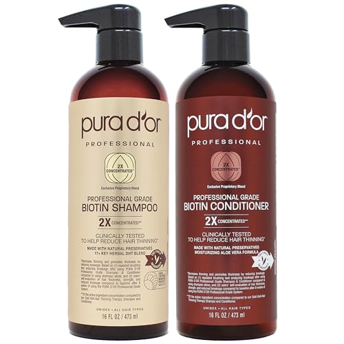PURA D'OR Professional Grade Biotin Anti-Hair Thinning Shampoo & Conditioner, CLINICALLY TESTED Proven Results, 2X Concentrated DHT Blocker Thickening Products For Women & Men, Sulfate Free, 16oz x 2
