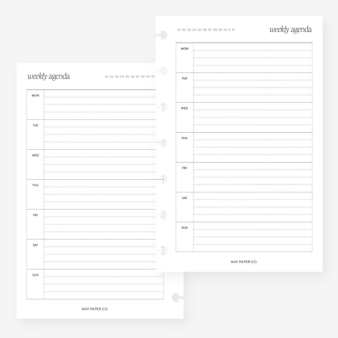 Mini Happy Planner Undated Weekly No.09 Week on One Page Horizontal Lined Planner Insert Agenda Refill for 7-Discs Notebook 4.6 x 7