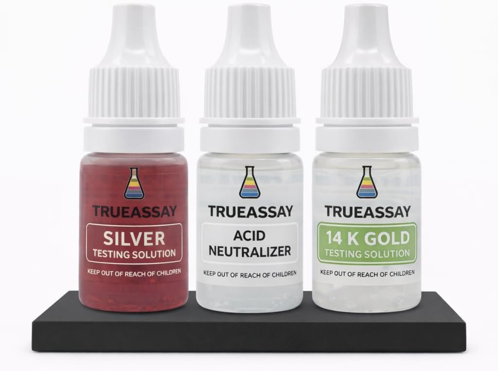 Gold, Silver & Acid Neutralizer Testing Kit 150-200 Tests 14K .999 .925 Silver Solutions with 2x4 Test Stone Precious Metal Tester Real/Fake Check Analysis Analyzer Kit