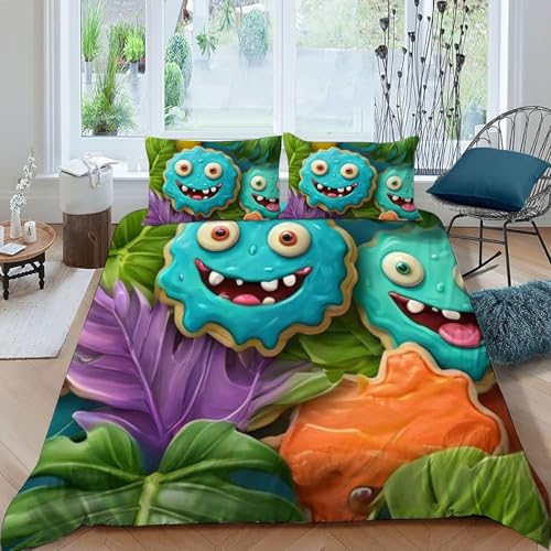Housse de couette plantes imprimé 3D microfine lit super king 260x220 multicolore filles