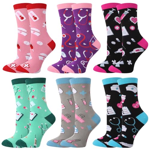 scenicamp 6 Pairs Nurse Socks for Women Thank You Novelty Funny Doctor Socks Appreciation Gift for Nurse Day Birthday Nurse Pink Heart