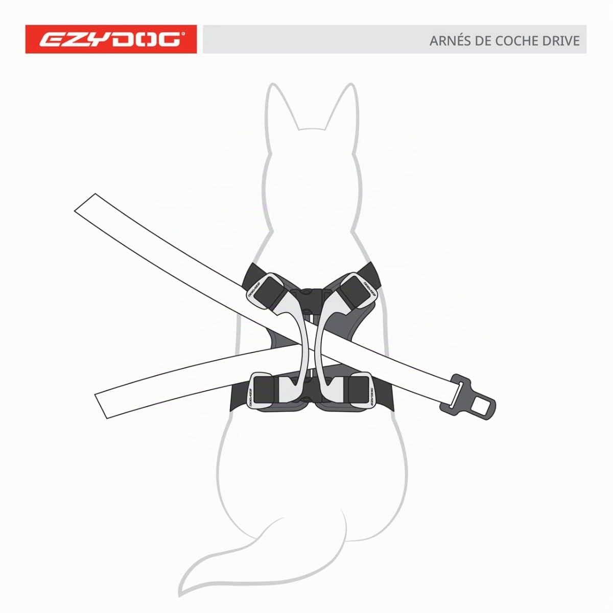 EzyDog Arnes Coche Perro Homologado - Cinturón De Seguridad para Perros - Mascotas Perros Accesorios, Multifunción, Ajustable (M, Negro)