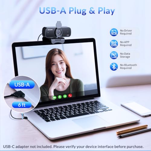 Image of 4K Webcam for PC with Sony Sensor, Auto Focus & Privacy Cover, Ultra HD 4K Streaming Camera, 2 Noise-Cancelling Mics, USB Plug & Play, 77 FOV, Web Camera for Zoom, Skype, Teams, Video Calling