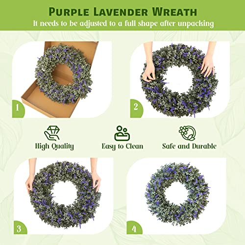 Sunvissh 24" Wreath Artificial Lavender Wreaths For Front Door, Summer Door Farmhouse Wreaths With Storage Box For All Seasons, Indoor Outdoor Front Porch Decor For Wedding Party Home (Purple) #TOP4