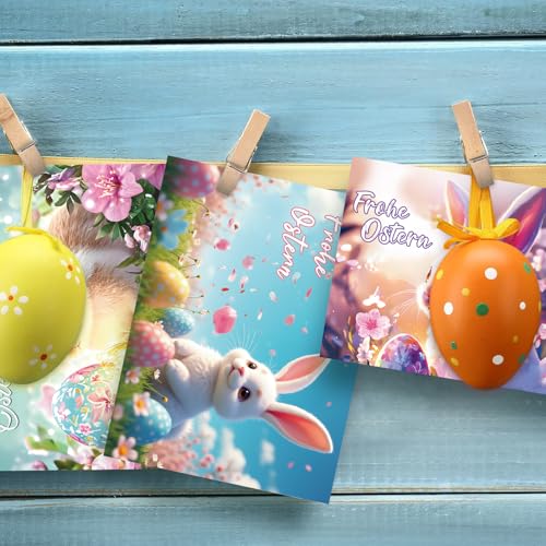 LIZANQU 12X Oster karten mit Umschlag Set, Osterkarten Aufklappbar mit Aufkleber Umschlag, Osterkarten Set, Frohe Ostern Kartenset, 6 Unterschiedliche Motive je 2 Stück (B)