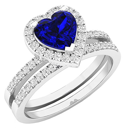Dazzlingrock Collection 10K Solid Gold Heart Cut Blue Sapphire & Round Diamond Bridal Engagement Ring Set