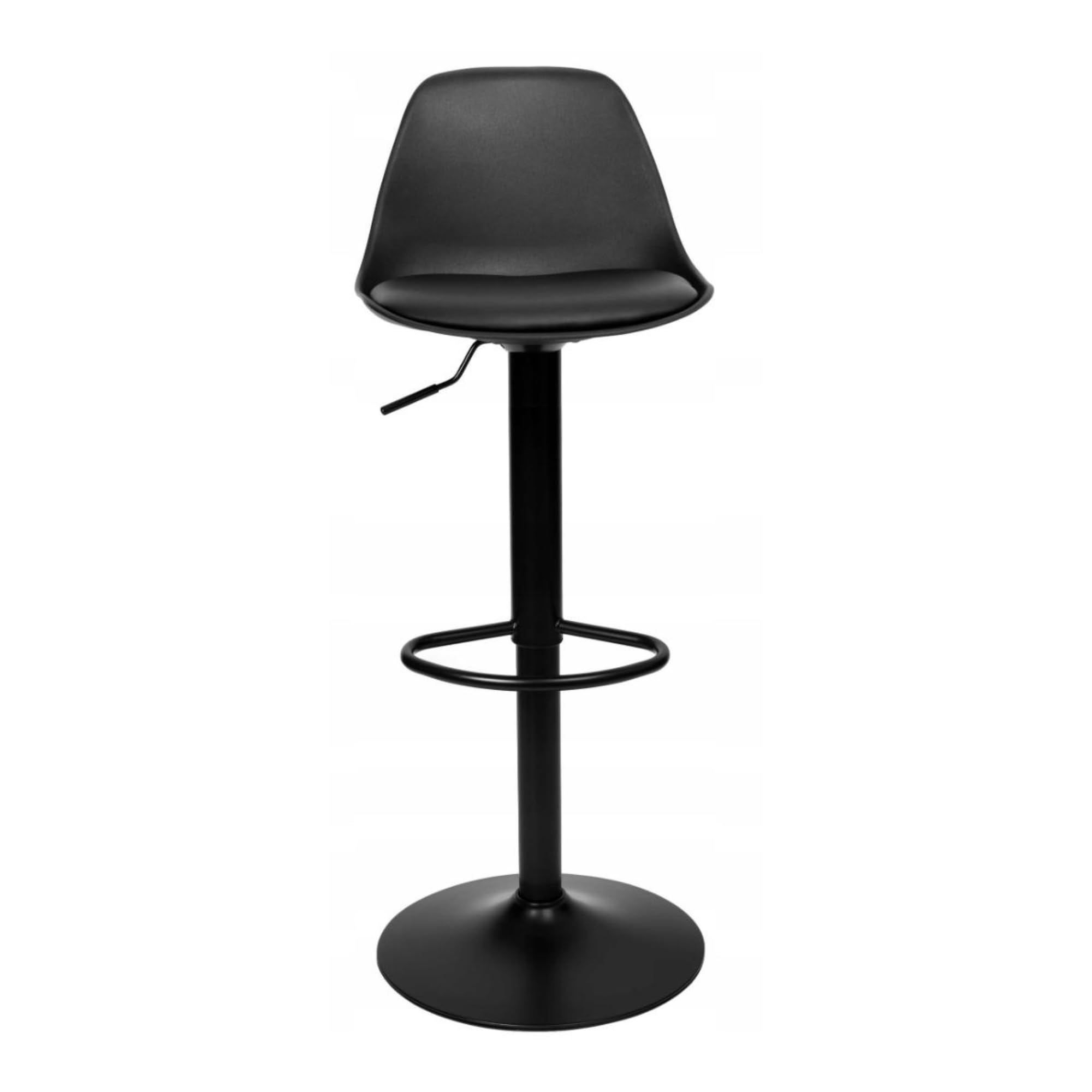 Pack 2 Taburetes de Bar Negros Regulables en Altura 83-103 cm con Giro 360°, Asiento Acolchado de Cuero Sintético, Reposapiés y Base Metálica Antideslizante, para Cocina, Barra Americana y Hostelería