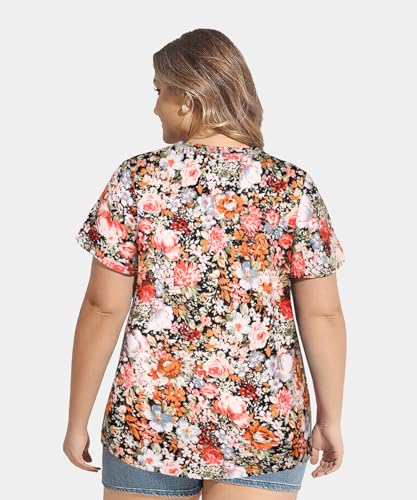 Image of CARCOS Plus Size Tops for Women Short Sleeve Shirt Summer Star /Leopard /Tie Dye /Flower Crewneck Pullover Tunic XL-5XL