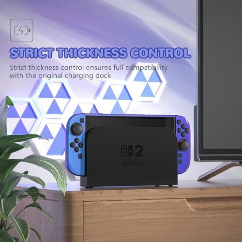 Image of PlayVital Glossy Protective Case for Nintendo Switch 2 with Extra Stand & Thumb Grip Caps | Solid Color Series, Chameleon Purple Blue