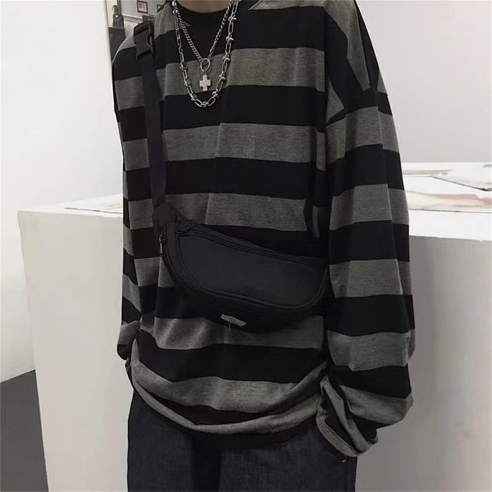 Men's Round Neck Striped Long Sleeve T-Shirt Emo Punk American Harajuku Street Loose Bottoming Shirt Couple Outfit - Image 4