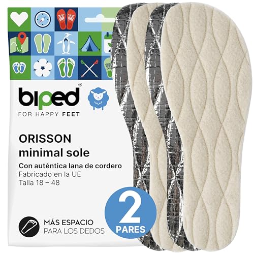 biped minimal sole ORISSON – 2 pares de plantillas de fieltro para zapatos descalzos – lana auténtica – plantillas térmicas cálidas – para adultos y niños(32)