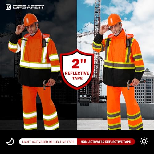 Image of Hi Vis Safety rain Jacket,Reflective Class 3 Rain coat with Inner Mesh Lining and Pockets High Visibility Waterproof work Rain Suits for men&women(Orange,LG /XL)
