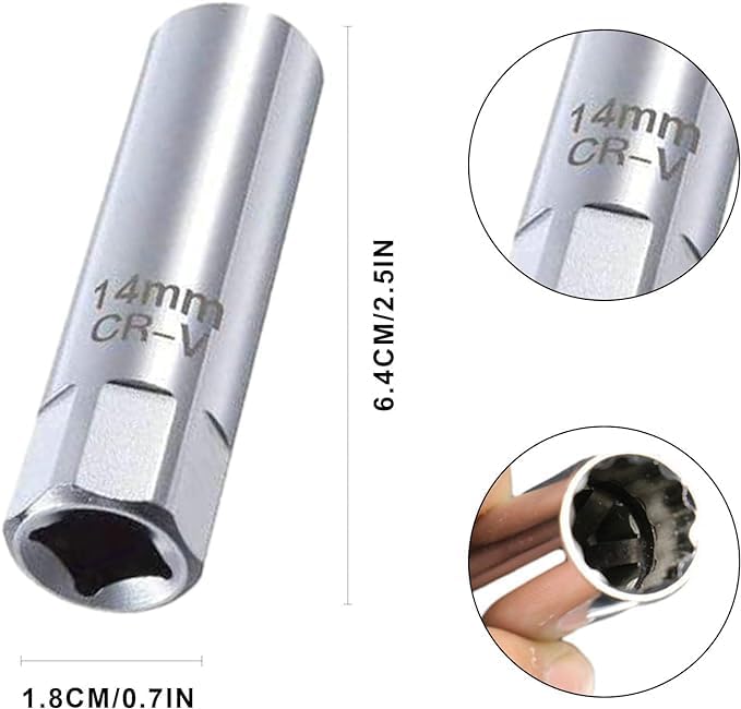 Wtyczka do świecy zapłonowej, klucz do świecy zapłonowej 14 mm, klucz do świecy zapłonowej, 12-punktowy, cienkościenny klucz do świecy zapłonowej 14 mm, magnetyczny przyrząd do usuwania świec