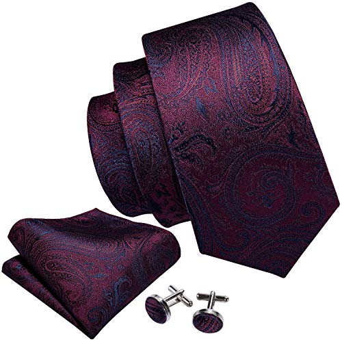 Image of Barry.Wang Paisley Tie Fashion Set Hanky Cufflinks Neckties for Men Woven Silk