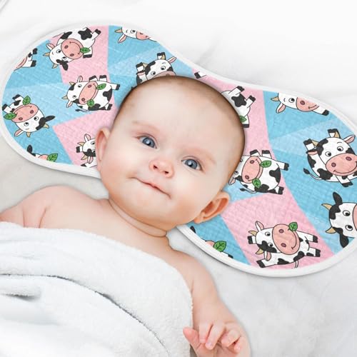 J JOYSAY Cute Cow Blue Baby Burp Cloths for Boys Girls Large 22''x11'' Cotton 4 Layer Baby Spit Up Cloth for Spit Up Newborn one sizex24
