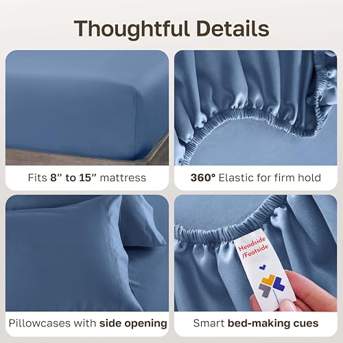 Image of California Design Den 5 Star Hotel Twin XL Sheet Set, 100% Cotton Sheets, 600 Thread Count, Deep Pocket, Soft & Crisp Hotel-Quality, Sateen, Twin XL Sheets, Dorm Essentials for Guys - Royal Navy Blue