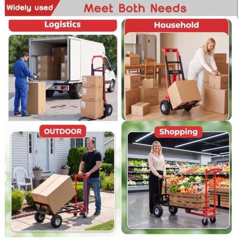 Image of 4 in 1 Hand Truck Dolly, 1000Lb Heavy Duty Convertible Folding Hand Truck Dolly Cart with Wheels 10 inch All-Terrain Tires, Hand Cart for Moving /Warehouse /Outdoor /Logistics /Shopping /Home /Office