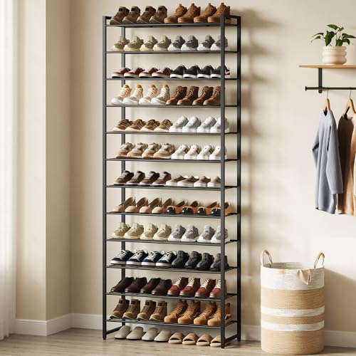 Image of Nunsino Shoe Rack for Closet, Metal Shoe Organizer,12 Tier Garage Shoe Rack Max Holds 60 Pairs,Shoe Storage Shelf,Entryway, Black