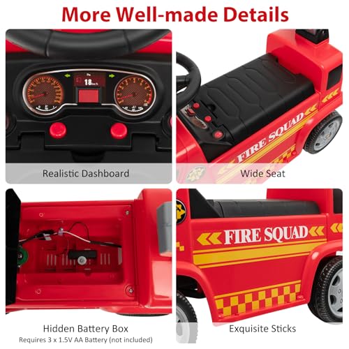 SOARS Rutschauto, Feuerwehrauto mit Seifenblasenpistole & Musik, Rutschfahrzeug mit Sirene & Warnleuchte, Kinderfahrzeug bis 20kg belastbar, für Kinder ab 1 Jahr (Stil A) – Bild 6