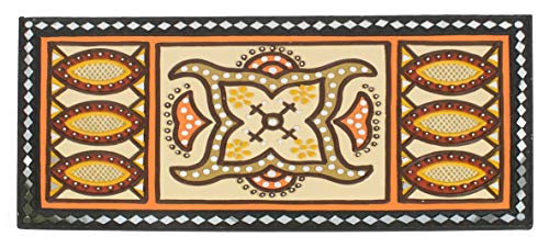 Image of Ethnics of Kutch Traditional Kutch Handicraft Mud-Mirrorwork Lippan Kam Wall Art (Water and Break Resistant) - Rectangle (24 Inch x 12 Inch) - (Cream - LKT-0403)