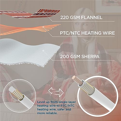 Image of Bedsure Plaid Heated Throw Blanket - Safe Electric Flannel Blanket with Red Plaid Pattern, Heated Blanket with 6 Heating Levels, 4 Time Settings, and 3 Hours Auto-Off (50x60 inches), BS-100T