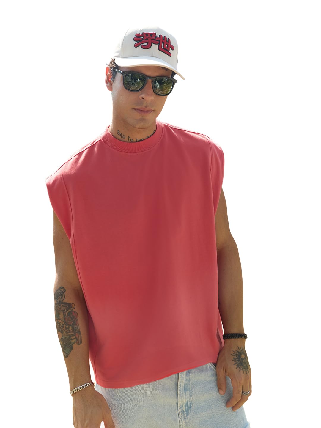 the souled store Oversized Vest: Men and Boys Sleeveless Round Neck Solid Cotton Casual Lightweight Drop Shoulder Streetwear Trendy Oversized Vests-picture-29