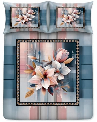 Image of 7D Digital Printed King Size Bedsheet | 240TC Premium Cotton Feel Microfiber with 2 Pillow Covers | Soft Breathable & Wrinkle Free Bedding Set | (MultiFloral, King Size-225x250CM)