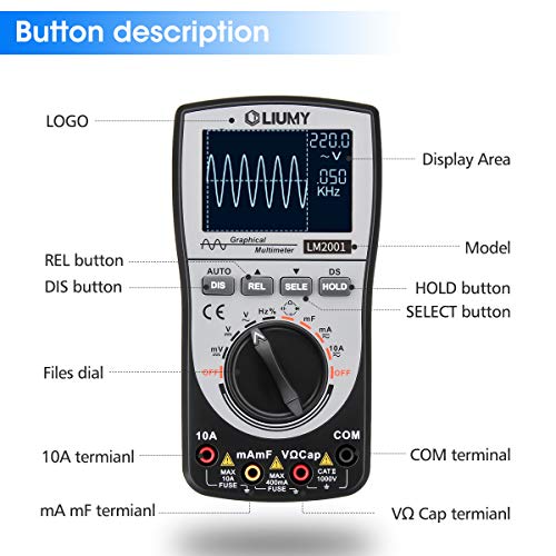 Oscilloscope Multimeter 2.0 Update,LIUMY Professional LED Handheld Oscilloscope Multimeter with 200ksps A/D Automatic Waveform Capture Function,DC/AC Voltage/Current Test,HD Display with Backlight