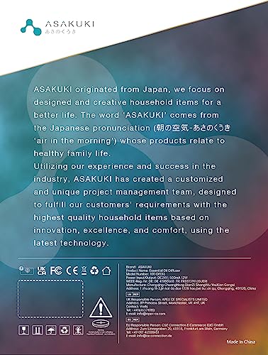 Asakuki Essential Oil Diffuser, Upgraded Diffusers For Essential Oils Aromatherapy Diffuser Cool Mist Humidifier With 7 Colors Lights 2 Mist Mode Waterless Auto Off For Home Office Room #TOP4