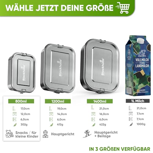 Foto von Blockhütte Premium Edelstahl Brotdose I 800ml I für Kinder inkl 3x Fächern und Ersatzdichtung I Die Frischhaltedose mit 2x Trennwand ist auslaufsicher I Brotzeitdose klein