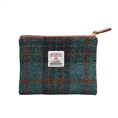 Harris Tweed Coin Purse Handmade Lipstick Bag Vintage British Portable Credit Card ID Wallet with YKK Zipper for Women men (Navy Blue, Medium)
